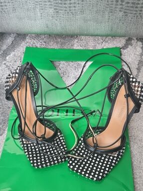 Bottega Veneta Black Crystal Lace-Up Women's Heels